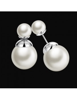 Round Artificial Pearl White Platinum-Plated Earrings for Ladies